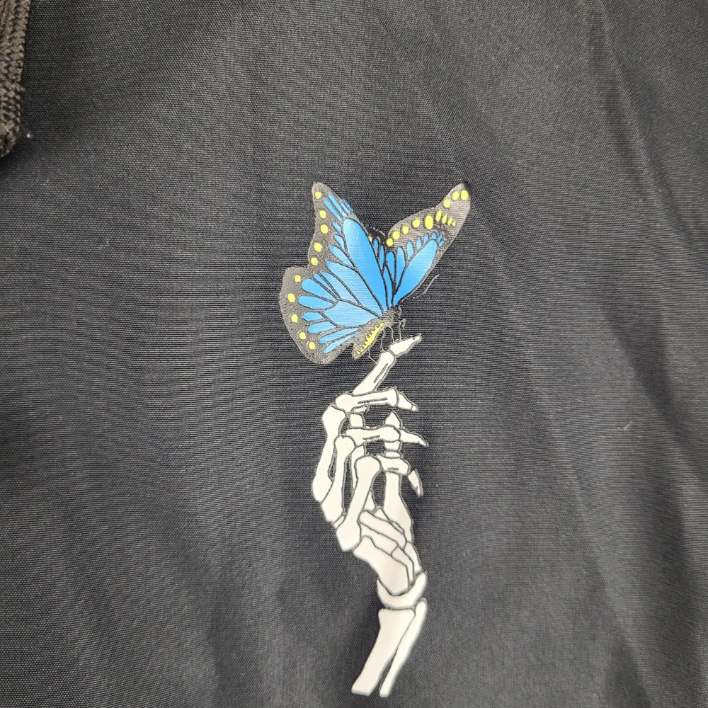 Empyre Mens Medium Black Butterfly Skeleton Hand Full Zip Hooded Windbreaker - Picture 8 of 12
